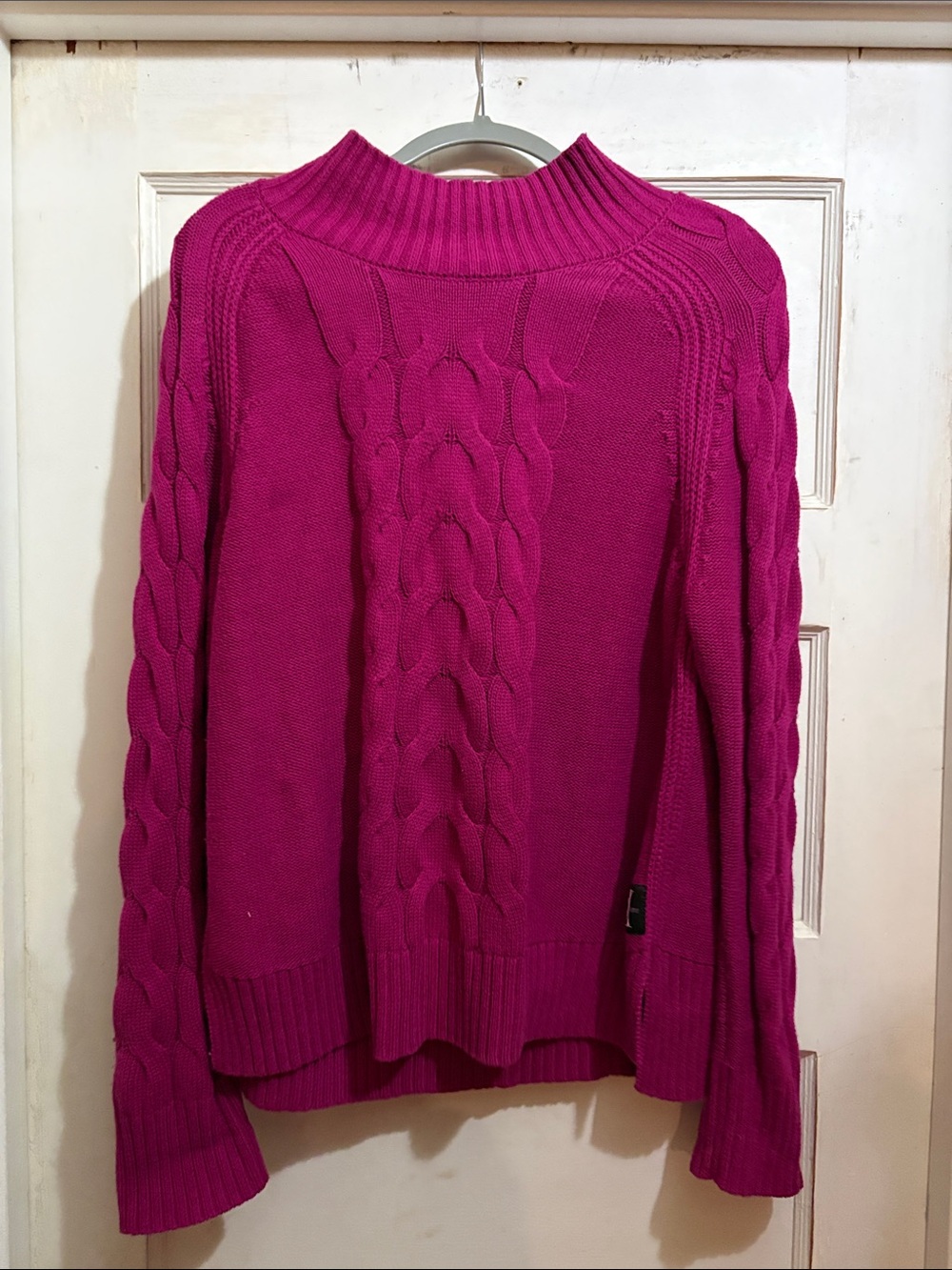 Cable Knit Mock Neck Sweater - Fuchsia
